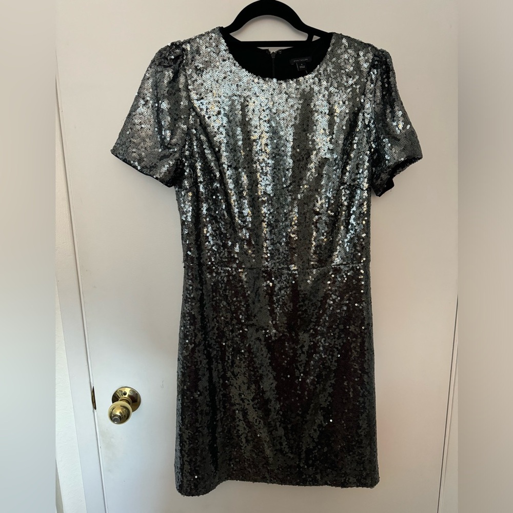 Gunmetal sequin short sleeve Ann Taylor dress